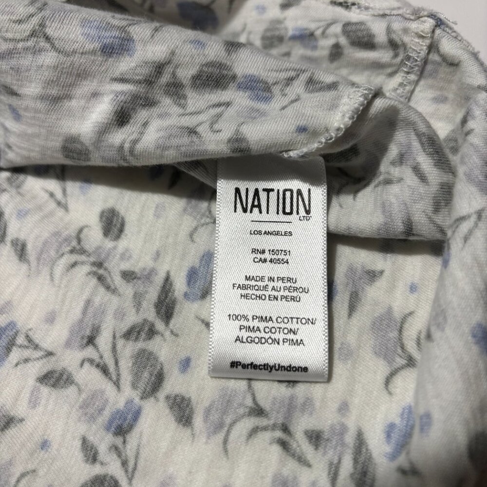 Nation LTD White Floral Ruffle Sleeve Tank with Blue and Black Print - Picture 4 of 5